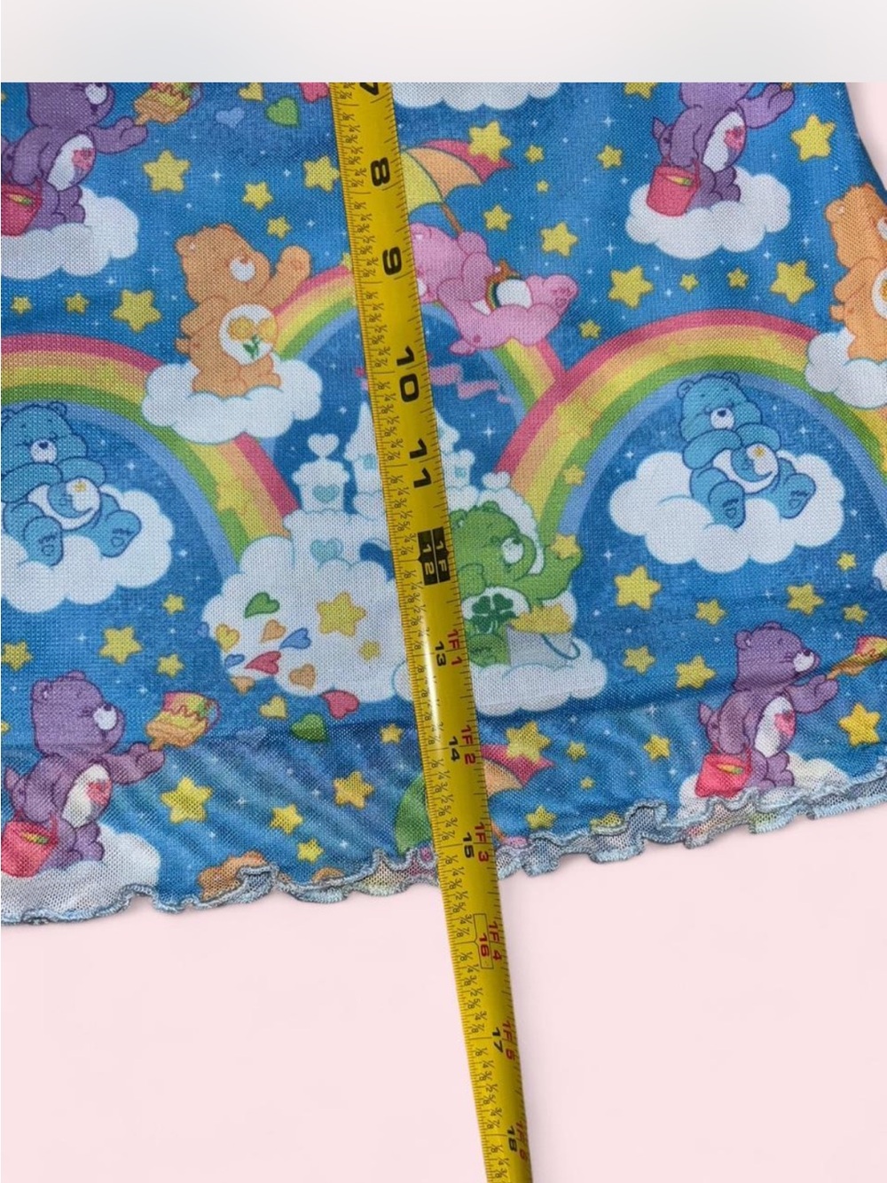 Dolls Kill x Care Bears Blue Rainbow Print Crop Top with Pink Trim - Picture 5 of 7